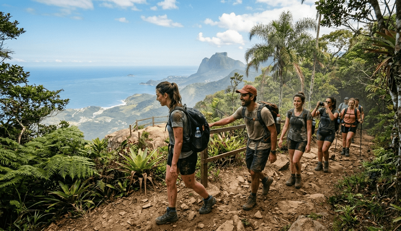 Aventureiro apreciando a vista durante trilha